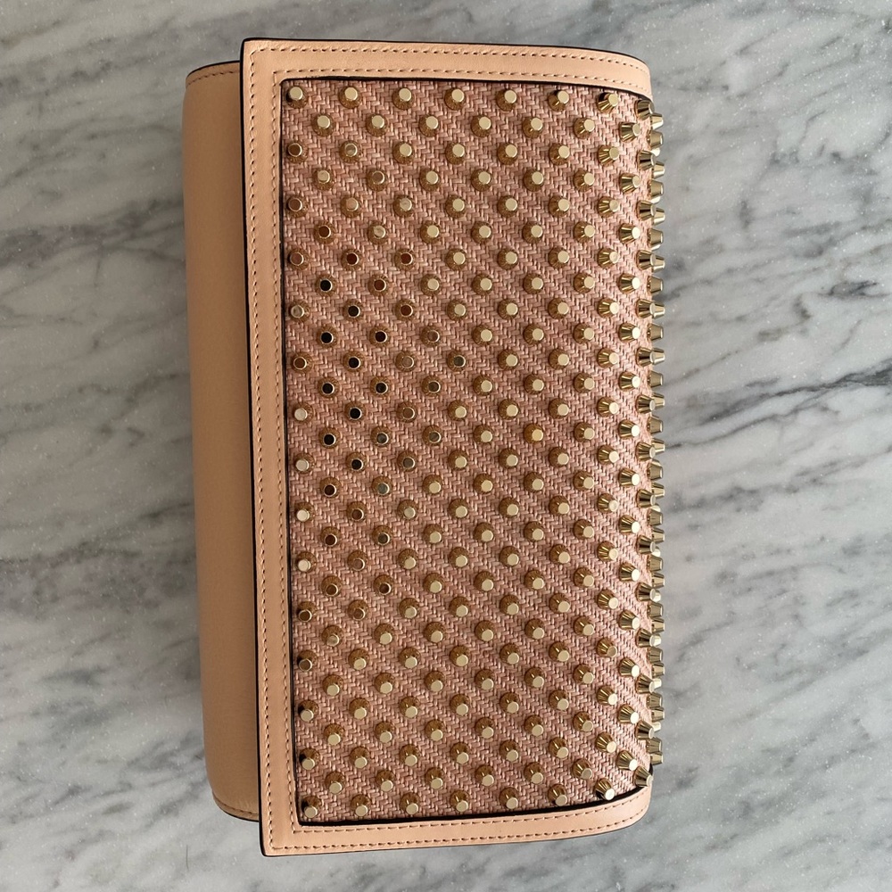 BRAND NEW Christian Louboutin Paloma Spiked Leather Purse in Nude